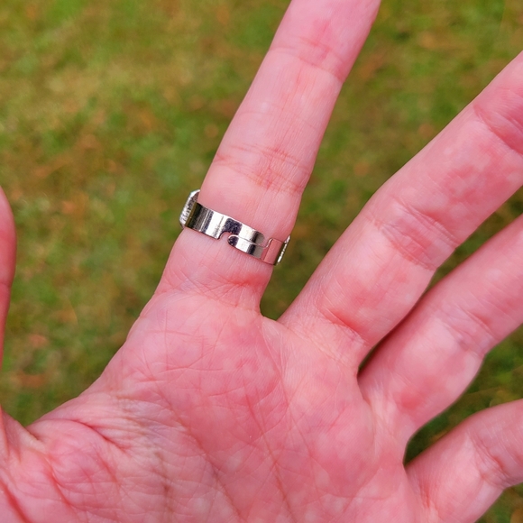 Joy of the Saints Silver Cross Black Crystal Gemstone Ring One Size Fits All - Picture 9 of 12